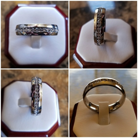 Genuine White Sapphire Eternity Steel Ring 8,9, 12 - Picture 2 of 4